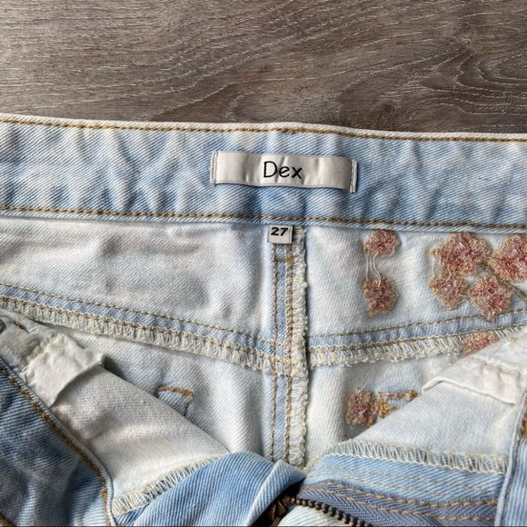 Dex Light Wash Distressed Embroidered Denim Shorts - Picture 11 of 12